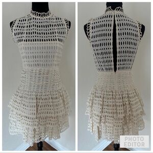 FP ONE Womens Beige Anglaise Embroidered Sleeveless Party Cocktail Dress Sz L